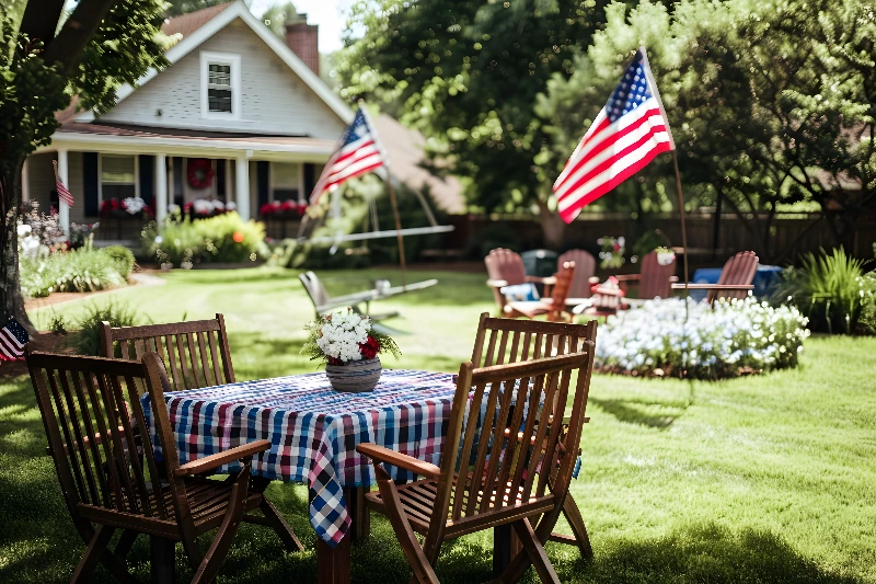 Front yard of a home with dinning table