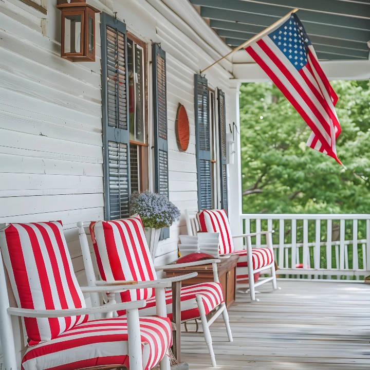 House decorated with American flag